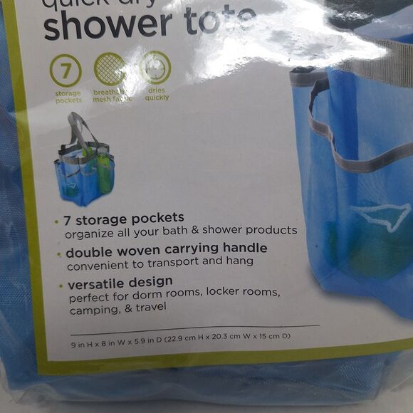 HoneyCanDo Quick Dry Shower Caddy Blue Mesh Toiletry Tote Bag Storage Pockets - Picture 3 of 5